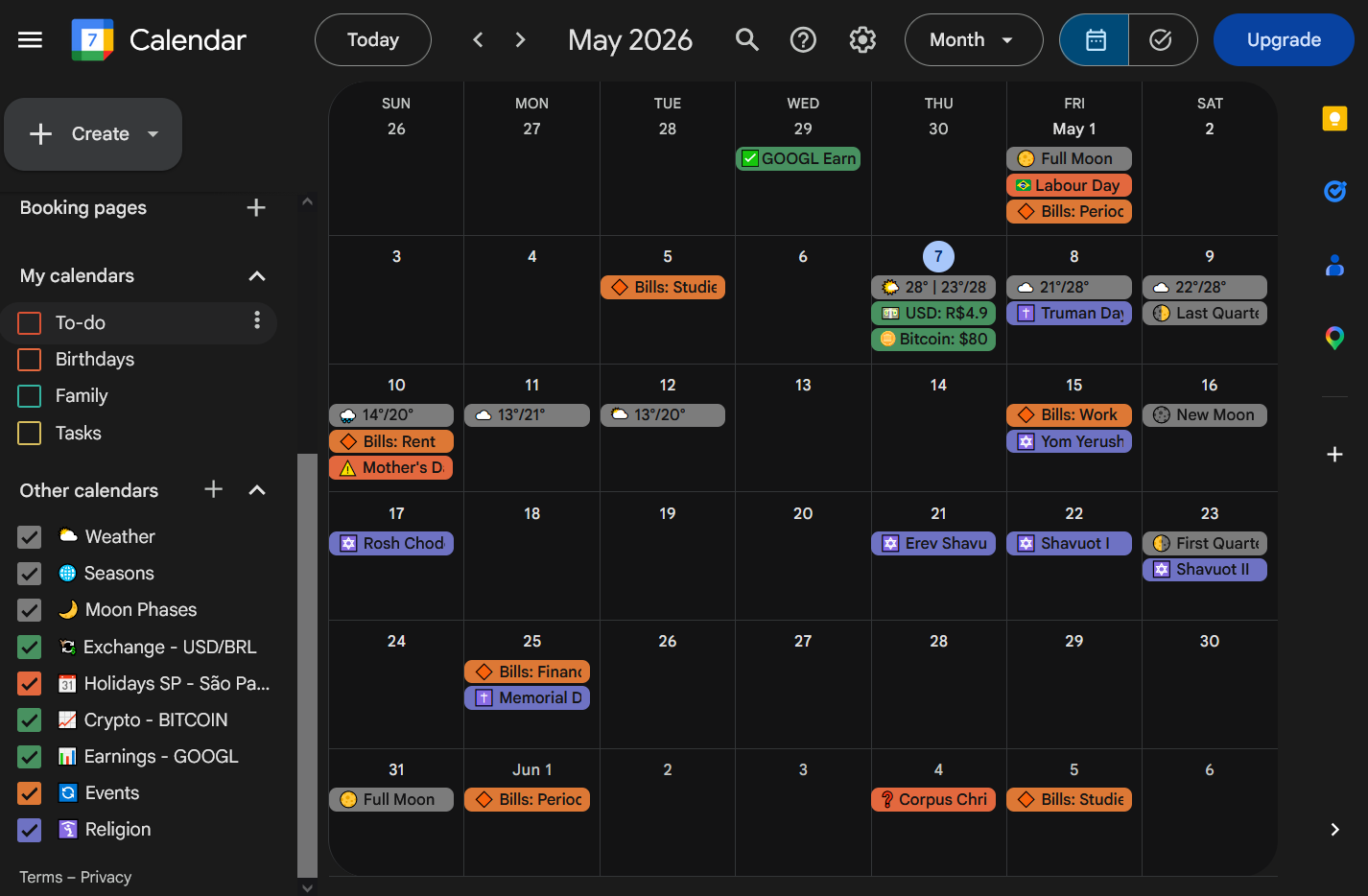 Super-Calendar feed displayed inside Google Calendar
