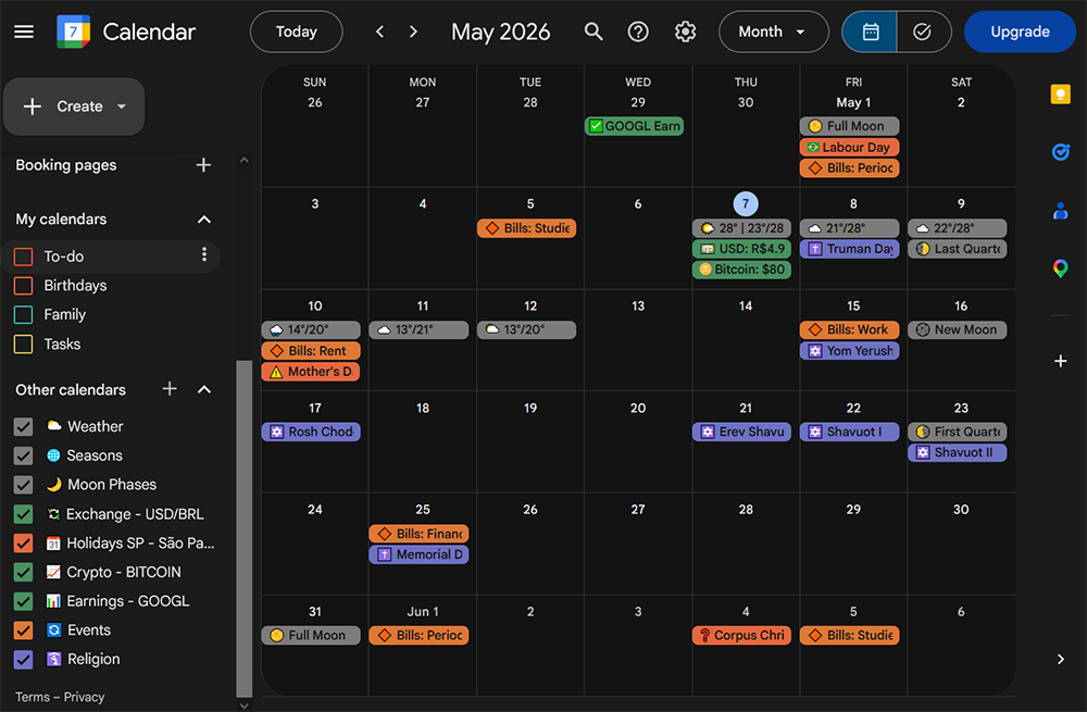Super-Calendar feed displayed inside Google Calendar